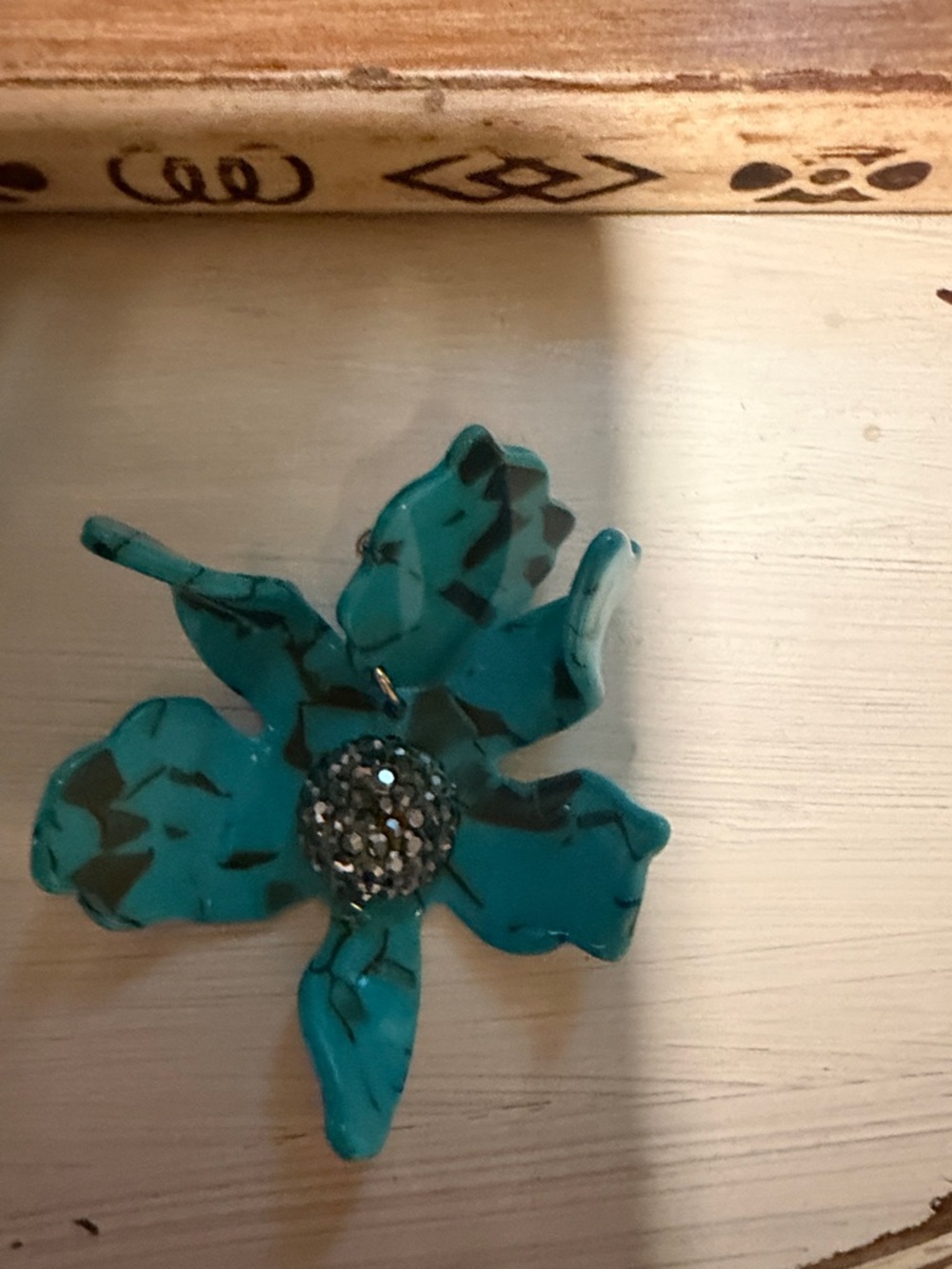 Lele Sadoughi Turquoise Flower Drop Earrings with Rhinestone Centers - Picture 2 of 3